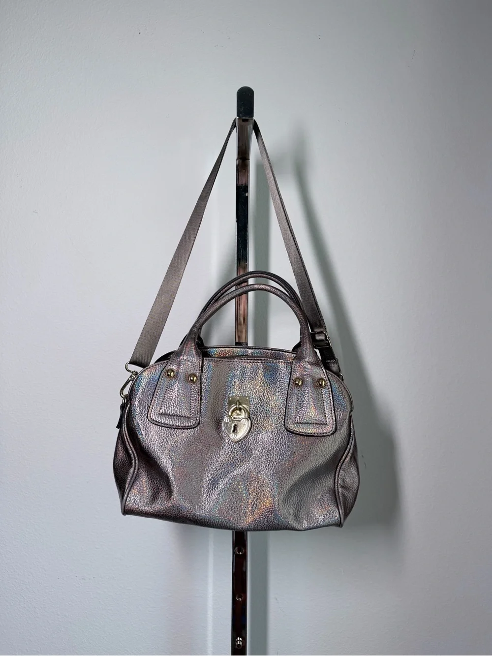 Juicy Couture Holographic Silver Heart Lock Satchel Crossbody Y2K